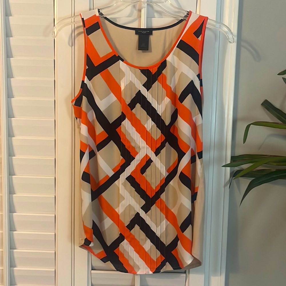 Ann Taylor XSP mixed media sleeveless blouse